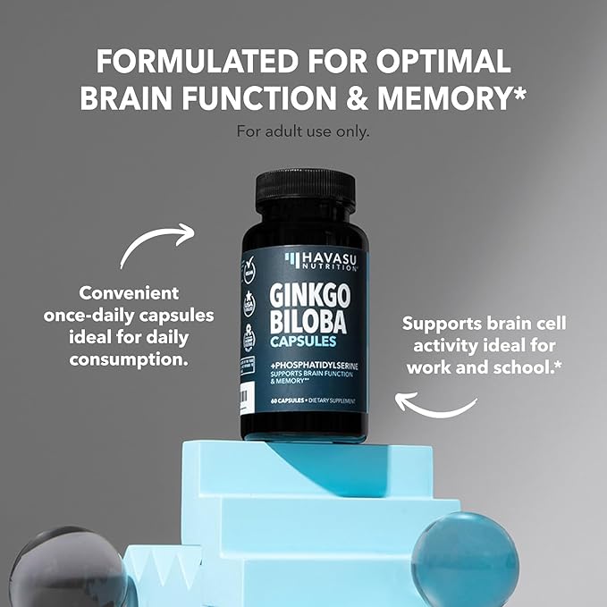 Ginkgo Biloba 120mg with Phosphatidylserine - Nootropic Brain Health, Memory, and Focus Supplement - Supports Cognitive Function, Mental Clarity, and Alertness - 60 Non-GMO Capsules, 2 Month Supply
