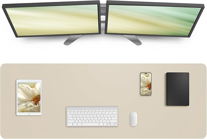 AFIING Leather Desk Pad Protector, Mouse Pad, Office Desk Mat, Non-Slip PU Leather Desk Blotter, Large Desk Mat, Waterproof Keyboard Mat for Office/Home/Decor (Beige, 48" x 17")