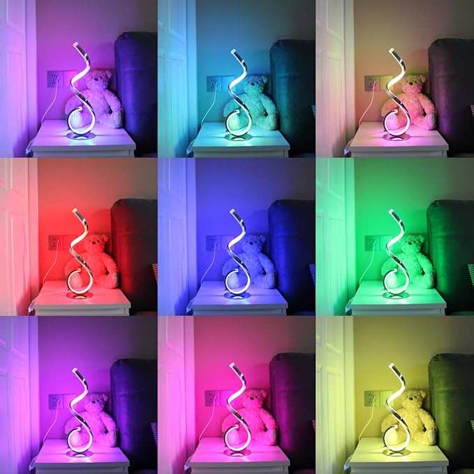RGB Bedside Table Lamp, Dimmable Modern Bedside Nightstand Lamp, Creative Spiral Colorful LED Table Lamp for Bedroom, Living Room, Office and Kid's Room