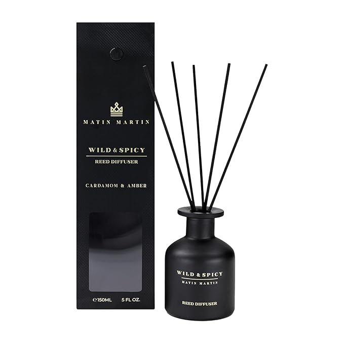 Wild and Spicy Reed Diffuser 5 oz - Luxury Aromatherapy with Cardamom & Amber - Home Decor Gift for Bedroom, Office, Living Room, Bathroom - Long-Lasting Scent - Premium Fragrance Sticks