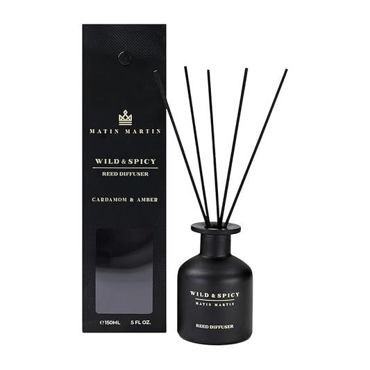 Wild and Spicy Reed Diffuser 5 oz - Luxury Aromatherapy with Cardamom & Amber - Home Decor Gift for Bedroom, Office, Living Room, Bathroom - Long-Lasting Scent - Premium Fragrance Sticks