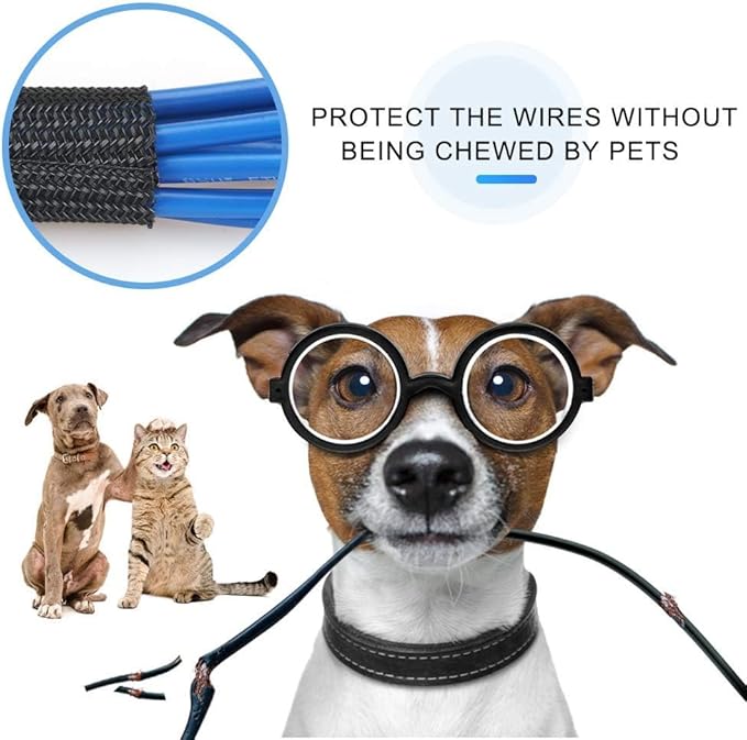 AGPTEK Cable Sleeve Cover, 6.6ft - 2/3 inch Desk Cord Organizer Cable Hider, Home Office Wire Management Computer TV Wire Loom Tubing, Pet Proof Cord Protector, from Cat Dog Chewing, Black