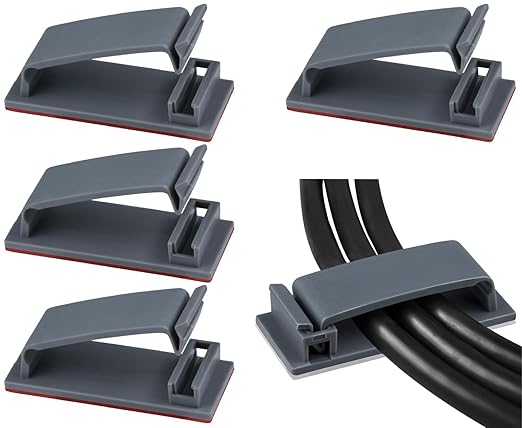 SOULWIT 50Pcs Self Adhesive Cable Management Clips, Cable Organizers Wire Clips Cord Holder for TV PC Ethernet Cable Under Desk Home Office (Grey)