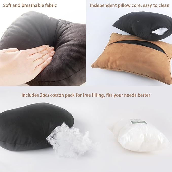 2PCS Car Pillow for Car Neck Pillow for Driving Seat Lumbar Support Soft Cushion with Extra Filling Accessories Back Support for Travel Nap and Trips Sleeping (Coffee, Head and Lumbar)