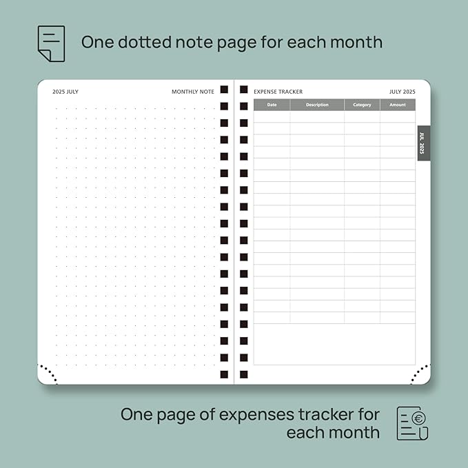 POPRUN Monthly Planner 2025-2026 Pocket Size (4" x 6.25") 18 Months Calendar (Jul 2025 - Dec 2026) - 4 Pages per Month with Monthly Expense & Notes, Sunday Start, Leather Cover - Brown