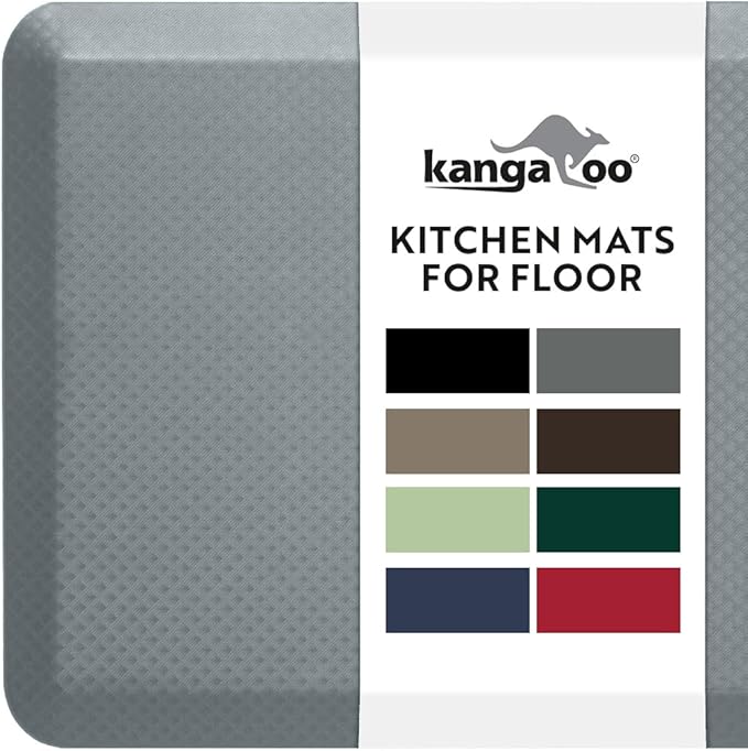 KANGAROO Thick Ergonomic Anti Fatigue Mats for Kitchen Floor, Cushioned Standing Office Desk Mat, Waterproof Scratch Resistant Topside, Supportive All Day Comfort Padded Foam Rugs, 20x32, Gray