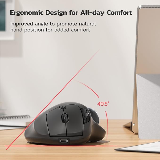 Nulea M501 Wireless Trackball Mouse, Rechargeable Ergonomic, Easy Thumb Control, Precise & Smooth Tracking, 3 Device Connection (Bluetooth or USB Receiver), Compatible for PC, Laptop, Mac, Windows.