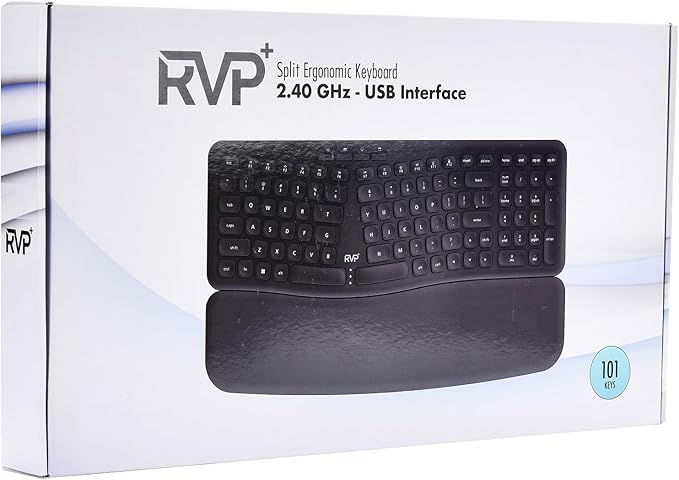 RVP+ Split Ergonomic Keyboard with Magnetic Wrist Rest (2.4 GHz), Wireless Keyboard and USB Interface - Black