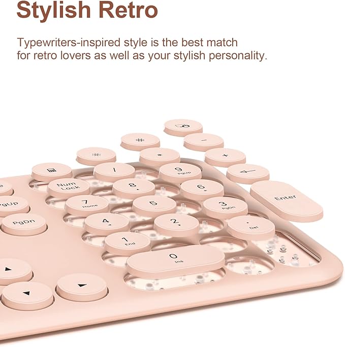 Cute Keyboard and Mouse Wireless for PC Computer/Laptop/Windows/Mac/Tablets, Ultra-Thin 2.4GHz USB Cordless Full-Sized Silent Retro Computer Keyboard Mouse Combo (Pink)