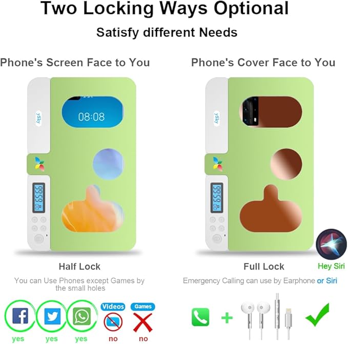 ySky Portable Phone Timer Lock Box for iPhone and Android Phones, Self-Control Timer Phone Locker to Help Kids,Students, Adults Focus Back,Prevent Excessive Games, Mobile Phone Addiction(Green)
