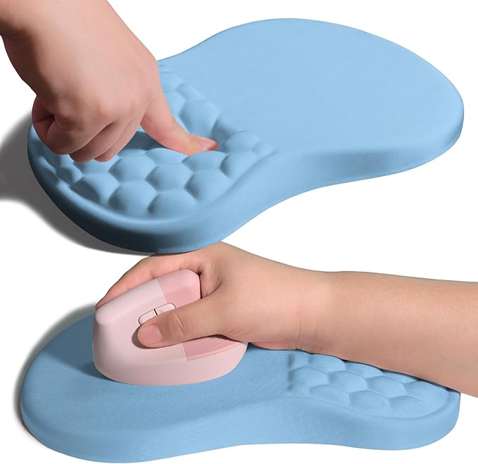 Ergonomic Joint Wrist Support Mouse Pad with Memory Foam Cushion Massage Bump, Carpal Tunnel Pain Relief Mousepad Slope Design for Wrist Rest, 11.8x7.9 in, LightSkyBlue