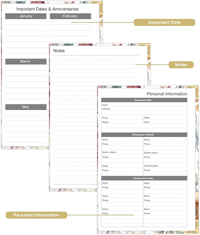 Undated Daily Monthly Planner for 2025 2026 - A5 To Do List with Hourly Schedule, Hardcover Spiral Bound Daily Planner to Increase Focus, Stylish School/Office Supplies, 5.8" x 8.5", Flower