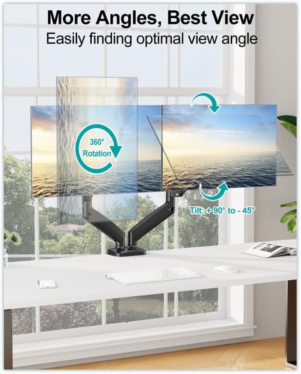MOUNT PRO Dual Monitor Mount Fits 13 to 32 Inch Computer Screen, Height Adjustable Monitor Stand for 2 Monitors, Gas Spring Display Arm Holds up to 17.6lbs Each, Monitor Desk VESA Mount 75x75, 100x100