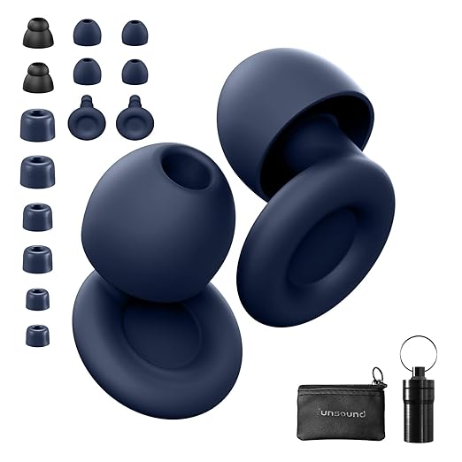Ear Plugs for Sleeping Noise Reduction Reuseable, Concerts, Focus, Travel, Work, High Fidelity – 7 Pairs Eartips – Flexible Soft – Touch – NRR of 24 and 27 dB Noise Cancelling (Navy Blue)