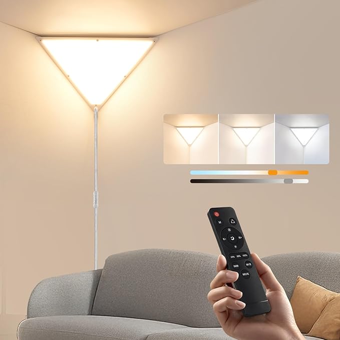 Upgraded Corner Light with Remote, Stepless Dimmable LED Corner Lights for Living Room, 3000K/4000K/6000K Plug in Ceiling Lights with Switch, Overhead Light for Bedroom, Living Room,24W