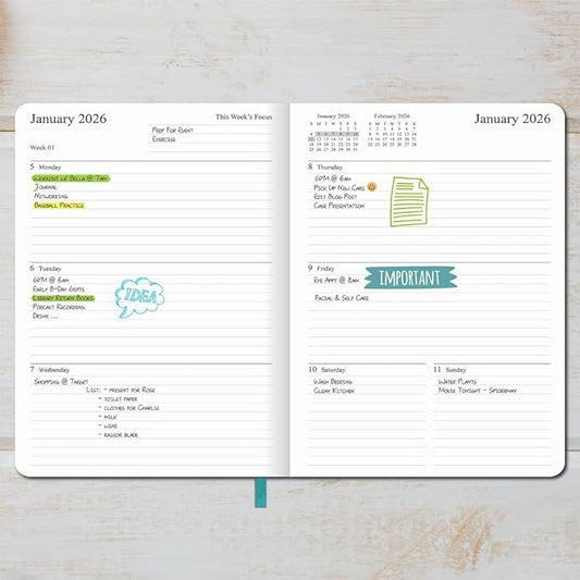 2025-2026 Planner - Weekly and Monthly Planner, Oct 2025 - Dec 2026, Vegan Leather Cover, Elastic Closure, 8.5"x11", Teal