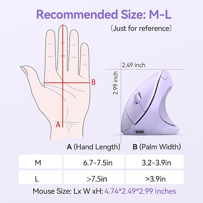 TECKNET Ergonomic Mouse Wireless, Rechargeable Mouse Wireless Silent for Carpal Tunnel Right Hand, 2.4GHz USB Vertical Mouse Wireless for Laptop, 5 Adjustable 4800 DPI, Computer, MacBook, Desktop