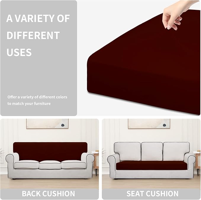 Easy-Going 100% Waterproof Sofa Seat Cushion Slipcovers Couch Cushion Cover Stretch Furniture Protector for Kids, Pets (Sofa Cushion, Wine)