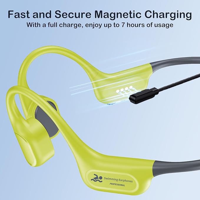 Swimming Headphones IP68 Waterproof, Open Ear Bone Conduction Headphones Bluetooth 5.4 with 32GB MP3 Player, Secure Comfort Underwater Swim Earbuds for Jogging Cycling Fitness-SurfAudio(Green)