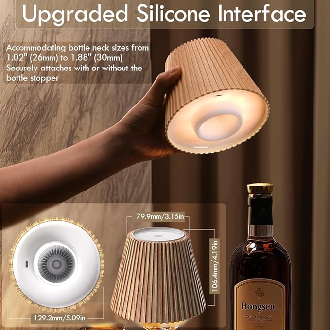 WILIT Wireless Bottle Lamp Shades, 3-Level Brightness Wine Bottle Lights for Liquor Bottles,Cordless Battery Operated Lamp for Living Room, Home Bar Decor, Gifts for Mom Women Men