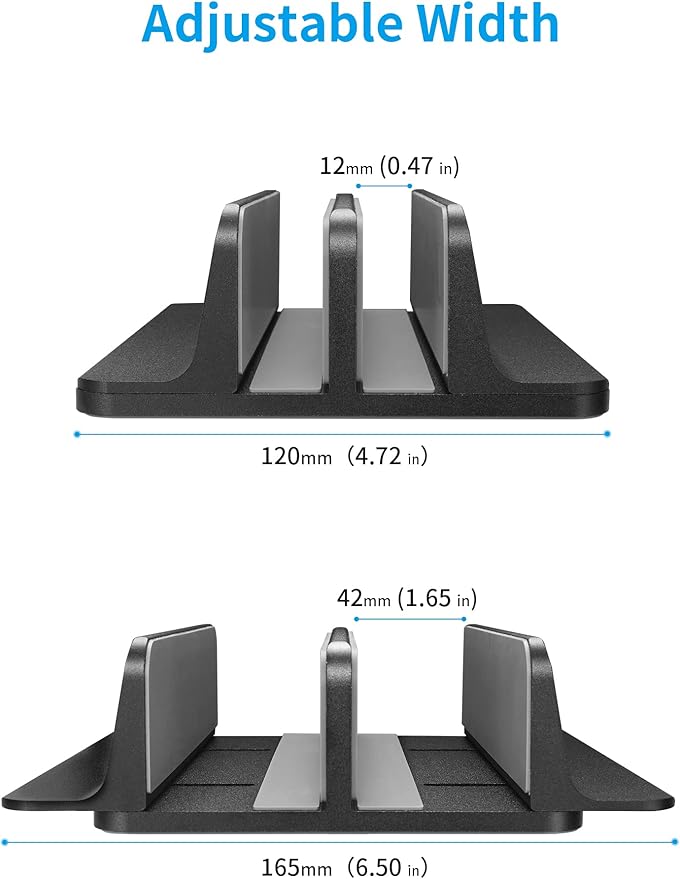 JARLINK Vertical Laptop Stand Holder, Aluminum Double Desktop Stand Holder with Adjustable Dock (Up to 17.3 inch), Compatible with MacBook, Surface, Chromebook, and Gaming Laptops, Black