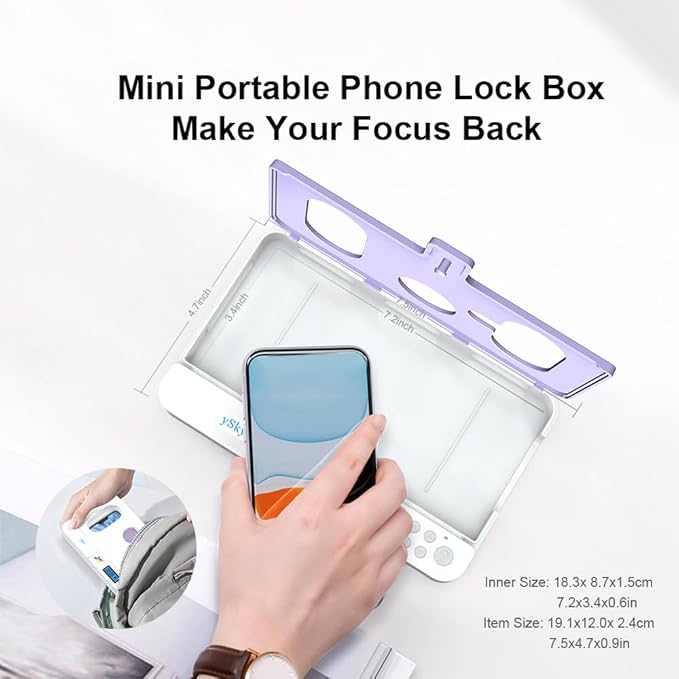 ySky Portable Phone Timer Lock Box for iPhone and Android Phones, Self-Control Timer Phone Locker to Help Kids,Students, Adults Focus Back,Prevent Excessive Games, Mobile Phone Addiction(Purple)
