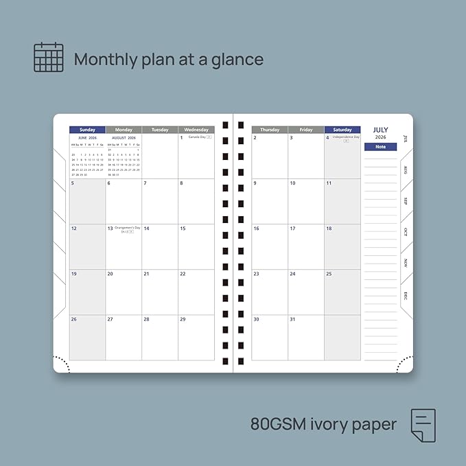 POPRUN 2026 Daily Planner One Page per Day (Medium 6'' x 8.5'') - 12 Months Calendar Appointment Book with Hourly Slots, Inner Pocket, Monthly Tabs, Pen Holder - Forest Green