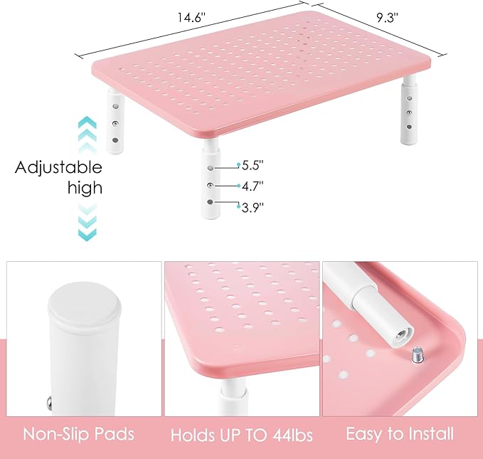 Monitor Riser Desktop Stand, Flat Screen TV Monitor Stand Riser, Sturdy Metal Laptop Computer Monitor Stand Shelf for Printer, iMac, 3 Height Adjustable PC Stand with Mesh Platform