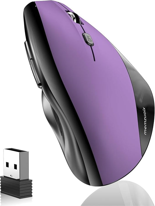memzuoix Ergonomic Vertical Wireless Mouse - 2.4G Optical Cordless Mice with 3 DPI Levels (800/1200/1600) - Right-Handed Large Size Mouse for Laptop, Mac, PC, Desktop-Purple