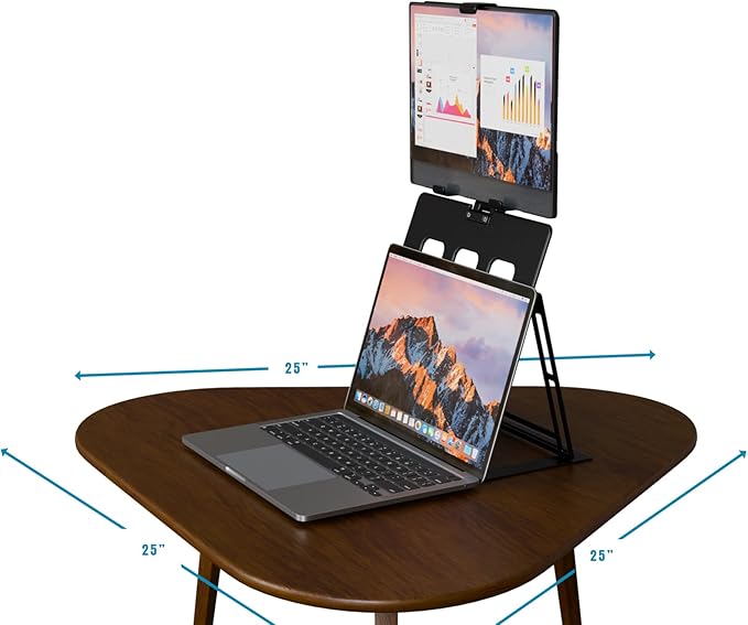 HNL Portable Monitor Stand, iPad & Tablet Holder, clamp Retention, Foldable, mountable Small Desk, Supports 7.75 inch to 10.75 inch Screen Width, Travel with Laptop, Black
