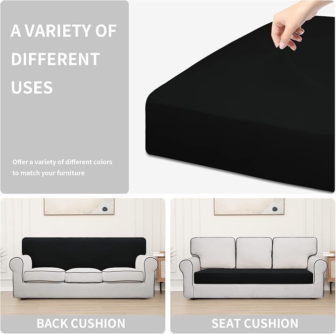 Easy-Going 100% Waterproof Oversized Sofa Seat Cushion Slipcovers Couch Cushion Cover Stretch Furniture Protector for Kids, Pets (Oversized Sofa Cushion, Black)