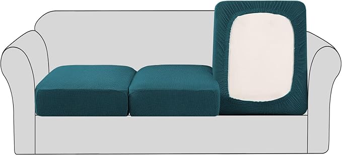 H.VERSAILTEX Super Stretch Couch Cushion Covers Sofa Cushion Slipcovers Jacquard Fabric Individual Seat Couch Slipcover Sets for Pets with Elastic Bottom(3 Packs Cushion Sofa Covers, Deep Teal)
