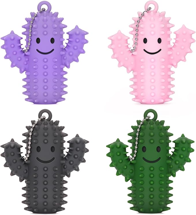 4 PCS Spiky Ouchies Fidget Toys for Adults Silicone Sensory Pain Stim Fidget Cactus for Anxiety Autism Work Stress Relief (Green&Pink&Gray&Purple, 4PCS)