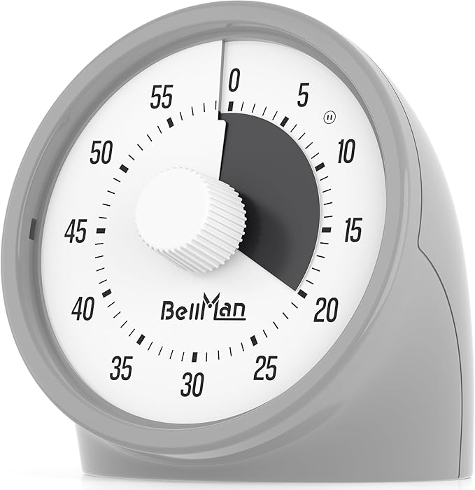 Visual Timer for Kids with Pause Button, 60-Minute Countdown Timer with Silent Operation, Desk Pomodoro Timer Kid Time Management Tools for Classroom, Office and Kitchen, Gray