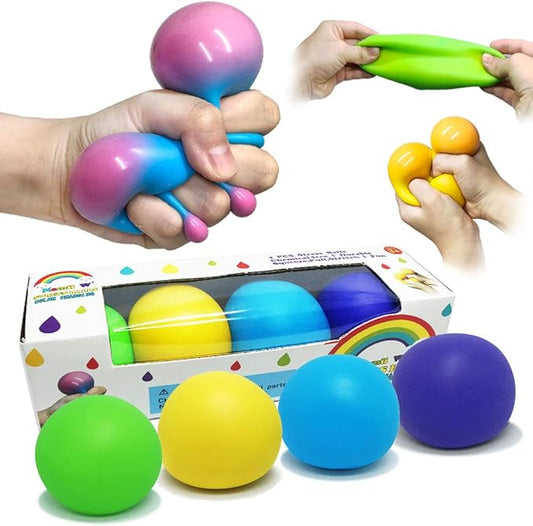 Stress Ball Toys Color Changing, Sensory Squeeze Toys Squishy Balls for Adults Kids Need, Stress Relief Balls for Easter Stuffers Fidget Ball Toys -4 Pack (Green/Yellow/Blue/Purple)