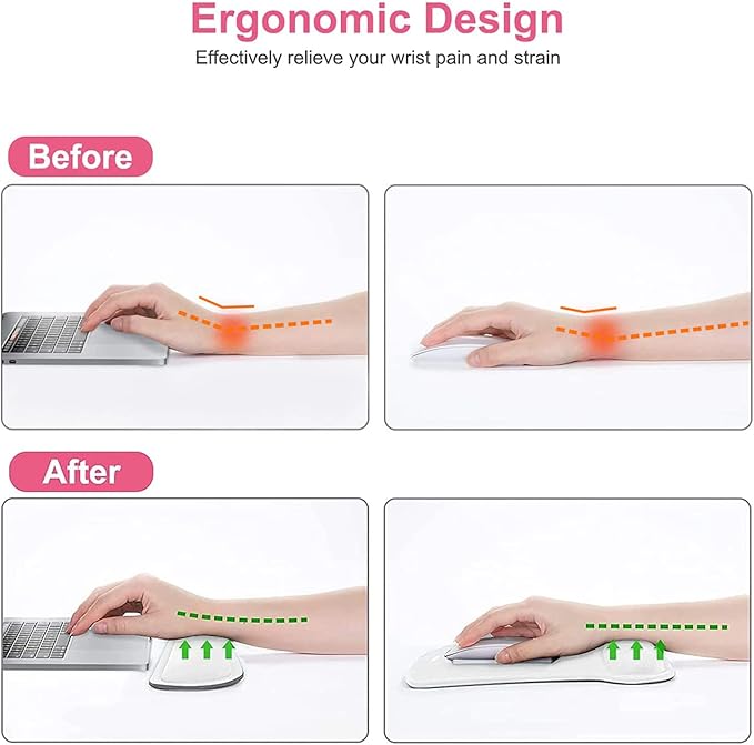 MOSISO Wrist Rest Support for Mouse Pad & Keyboard Set, Ergonomic Mousepad Non-Slip Base Home/Office Pain Relief & Easy Typing Cushion with Neoprene Cloth & Raised Memory Foam, White