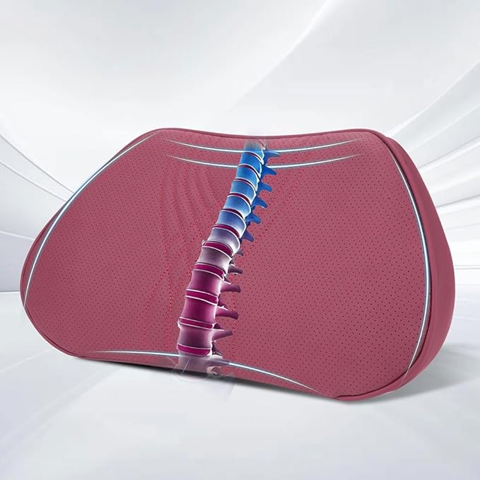 Lumbar Support Pillow for Car Seat, Office Chair Leather Memory Foam Lower Back Cushion for Back Pain Relief Improve Posture, Ergonomic Back Rest for Gaming Chair, Red, 1PC