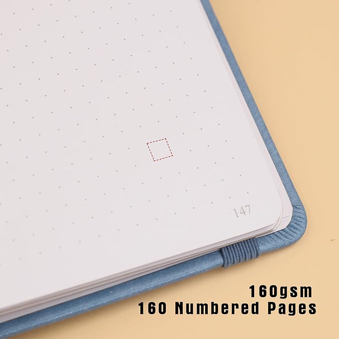 TIEFOSSI Dotted Journal Notebook, Dot Grid Notebook for Women Men, Hardcover PU Leather Journal, 160 GSM Thick Paper, 160 Numbered Pages with Gold Edges, 8 x 8 Square Diary