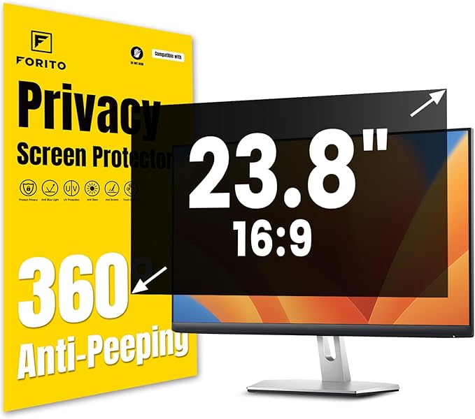 F FORITO 23.8 Inch 16:9 360°Privacy Screen Protector for Computer Monitor, Removable Eye Protection Anti Blue Light Anti Glare Computer Screen Privacy Shield for 23.8" Widescreen Monitors