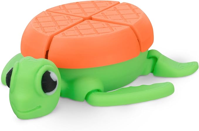 Distractible Turtle Fidget Toy, Articulating Design with Shell Clickers, Pocket-Sized & Durable, Stress Relief, ADHD, Autism & Stim (Green-Orange)