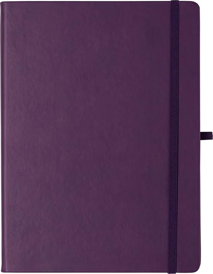 Eccolo Hardbound Writing Journal, Cool Jazz, 192 Pages of Cream Lined Paper with Elastic Band Closure, Lay Flat Design, Interior Gusset Pocket and Double Bookmarks (Eggplant, 7.25-x-9.6 Inches)
