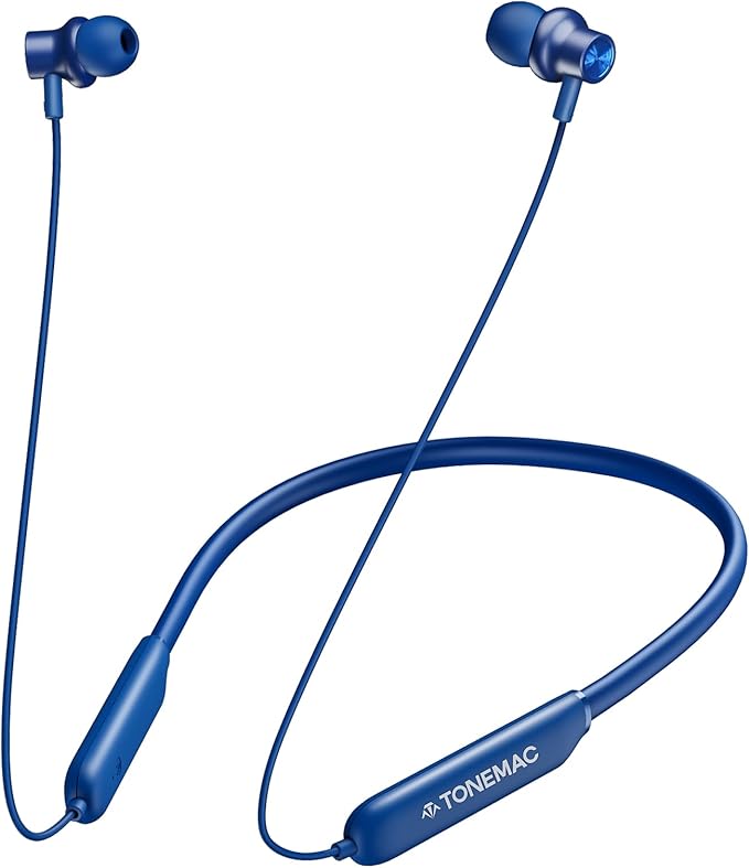 TONEMAC N8 Bluetooth Neckband Earbuds | 40Hrs Playtime Headphones, IPX6 Waterproof, Deep Bass Earphones, Clear Calls, Headset for Music, Sports, and Phone Calls Blue