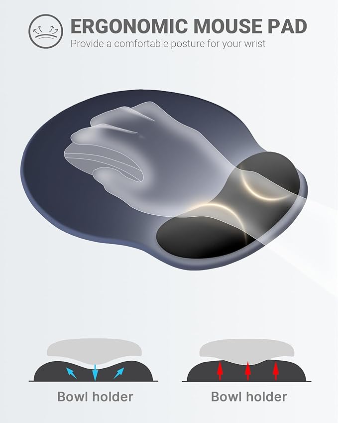 Ergonomic Mouse Pad with Wrist Rest, Large Mousepad(10.6'' x 9''), Wrist Support Mouse Mat with Non-Slip Base, Pain Relief for Laptop & Computer(Gradient Blue Black)