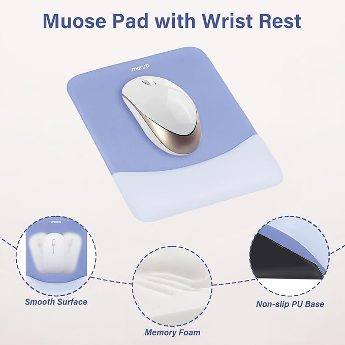 MOSISO Wrist Rest Support for Mouse Pad&Keyboard Set, Rectangular Ergonomic Mousepad Non-Slip Base Home/Office Pain Relief&Easy Typing Pad with Neoprene Cloth&Raised Curved Memory Foam, Slate Blue