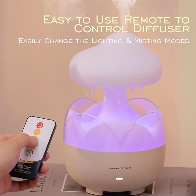 Raindrop Portable Humidifier,Cloud Essential Oil Diffuser,230ml Capacity,Remote Control,with Night Light and Waterless Auto Shut-Off,for Office Room Bedroom Livingroom