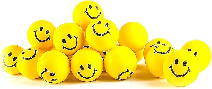 Neliblu 24 Pack Stress Balls for Kids and Adults - 2" Stress Ball in Bulk - Neon Yellow Squishy Balls with Smiley Faces - Fun Party Favors for Classroom, Goodie Bags, and Fidget Toys for Kids