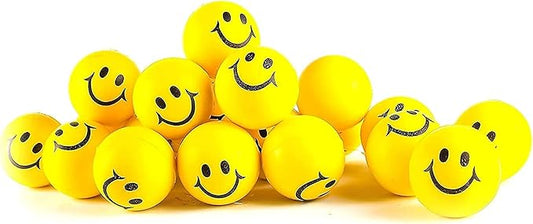 Neliblu 24 Pack Stress Balls for Kids and Adults - 2" Stress Ball in Bulk - Neon Yellow Squishy Balls with Smiley Faces - Fun Party Favors for Classroom, Goodie Bags, and Fidget Toys for Kids