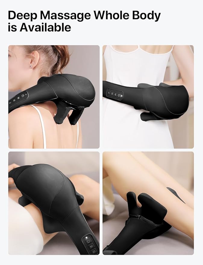 Cordless Neck Massager with Heat, Shiatsu Neck and Back Massager for Pain Relief Deep Tissue, Electric 3D Kneading Massage Pillow for Shoulder, Leg, Body Muscle Pain Relief, Home, Office, and Car Use