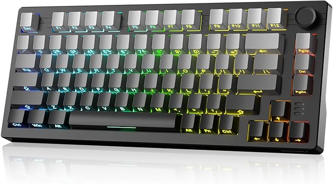 DAREU EK75PRO Wireless Gaming Keyboard,75% RGB Hot-Swappable Creamy Mechanical Keyboard with Knob,2.4Ghz/BT5.1/USB-C Connectivity, Gasket Mount,Side Printed PBT Keycaps, Linear Switch for Win/MAC