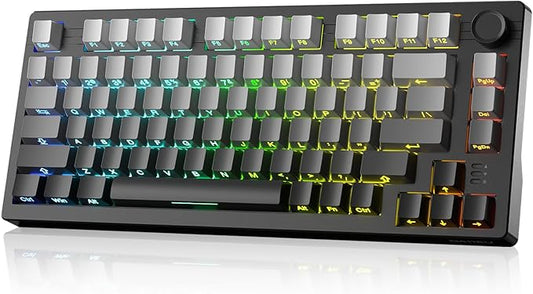 DAREU EK75PRO Wireless Gaming Keyboard,75% RGB Hot-Swappable Creamy Mechanical Keyboard with Knob,2.4Ghz/BT5.1/USB-C Connectivity, Gasket Mount,Side Printed PBT Keycaps, Linear Switch for Win/MAC